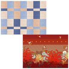 벨라 실리콘 식탁매트 2p 붉은국화 + 체크무늬, 혼합 색상, 385 x 285 mm