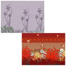 벨라 실리콘 식탁매트 2p 붉은국화 + 꽃 7, 혼합 색상, 385 x 285 mm