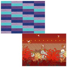 印尼 Bella 矽膠餐墊 2入 紅色菊花 + 七巧板圖案 5, 混合顏色, 385 x 285 mm, 2個