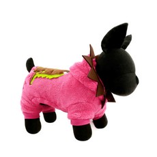 ECODY 寵物專用恐龍圖案刺繡絨面連帽連身褲, 粉色的