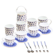 LKmade 圓點骨瓷下午茶杯碟餐具組, 1組, 茶具 19入