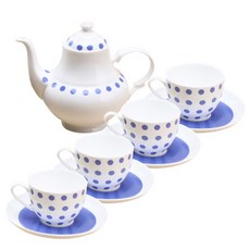 LKmade 圓點骨瓷下午茶杯碟餐具組, 1組, 茶具 10入