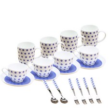 LKmade 圓點骨瓷下午茶杯碟餐具組, 1組, 茶具 18入