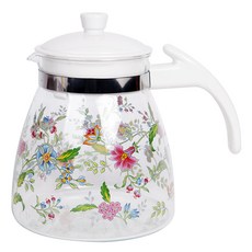 EJIRY 可直火加熱花卉圖案耐熱玻璃茶壺, 1.6L, 混色