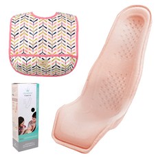 알프레미오 수유시트 + 코튼 방수 유아용턱받이 연핑크 잎사귀 + 선물용박스, 라이트코랄(메쉬 + 면), 1세트