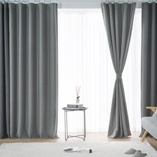 CHOUETTROOM 亞麻觸感針插式遮光窗簾 + 窗簾繩, 灰色