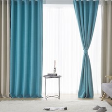 CHOUETTROOM 亞麻觸感針插式遮光窗簾, 藍色