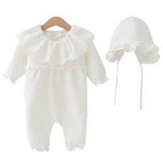 맘스케어 여아용 누빔 펀칭레이스 우주복 + 모자 세트