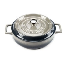 LAVA 電磁爐適用雙耳圓形鑄鐵淺湯鍋, 24cm, 灰色