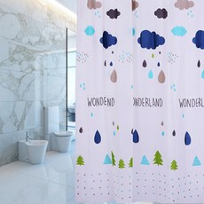 Maket Gamseong 下雨圖案防水浴簾, 粉色系, 1個, 粉色系