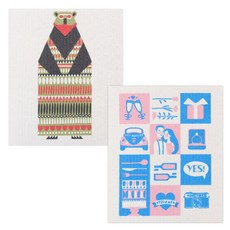 Uniart 北歐抹布 2入套組熊 + 你和我, 混色