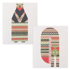 Uniart 北歐抹布 2入組 熊+貓, 混色
