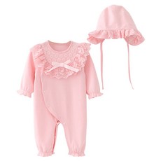 韓國 Mom's care 女童蕾絲連身衣帽子套組