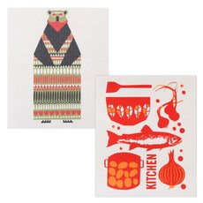 Uniart 北歐抹布2p套組 熊+廚房, 混色