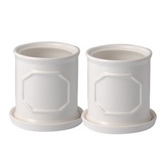 HAPPY WORLD 素色圓形花盆+盆架 2入, 白色的