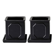 HAPPY WORLD Romaju 方形花盆 2入, 黑色
