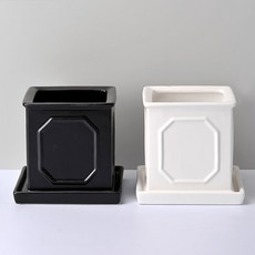 HAPPY WORLD Romaju 方形花盆 2入組, 白色, 黑色