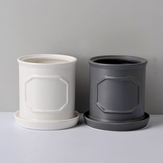 HAPPY WORLD 羅馬柱圓形花盆 2入組, 白色, 灰色