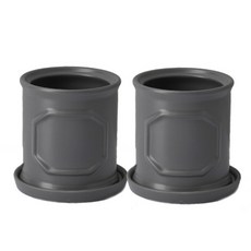 HAPPY WORLD 素色圓形花盆+盆架 2入, 灰色的