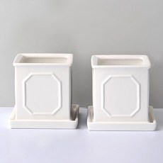 HAPPY WORLD Romaju 方形花盆 2入, 白色