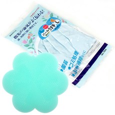 투와 고무장갑 블루 + 실리콘 꽃 수세미 라이트블루, 1세트
