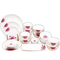 LKmade 粉色花朵圖案餐具 6人份組合 30入, 1套, 9種