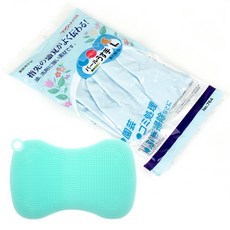 투와 고무장갑 블루 + 실리콘 땅콩 수세미 라이트블루, 1세트, 대(L)