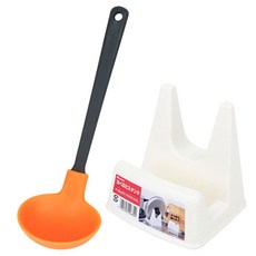 이노마타 냄비 뚜껑 거치대 + 파미레 실리콘 국자, 거치대(화이트), 국자(오렌지), 1세트