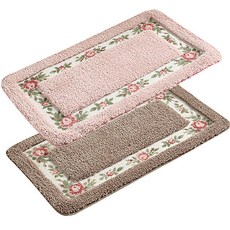 Maket Gamseong 花朵邊框絨毛地墊, 粉色米色