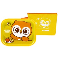 Edison 愛迪生 Friends系列不鏽鋼餐盤+收納包組, 黃色, 不鏽鋼分隔餐盤*1入+便當蓋 25*19.5*6.6cm*1入+餐具收納盒*1入+便當袋*1入, 1組