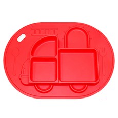 petinube 造型矽膠吸盤餐盤, 消防車款 紅色