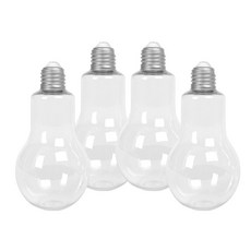 병도매닷컴 전구 페트 용기 500ml x 4p + 빨대 마개 실버 4p, 1세트