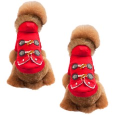 Pet Nine 貓狗牛角扣大衣 2件組, 紅色