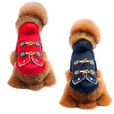 Petnine 狗貓牛角扣大衣 2件組, 紅色, 藍色