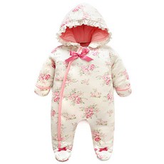 JOY MULTI 女童多玫瑰圖案連帽冬季外套