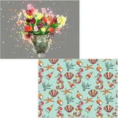 Bellamusic 矽膠餐墊 海底世界 + 鬱金香, 混合顏色, 385 x 285 mm, 2個