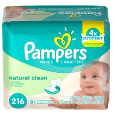 팸퍼스 베이비 와이프 내츄럴 클린 3X 유아물티슈 리필형, 216개입, 1개
