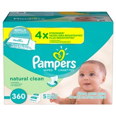 팸퍼스 베이비 와이프 내츄럴 클린 5X 유아물티슈 리필형, 360개입, 1개