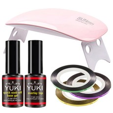 YUKI 凝膠指甲裸色套組, 凝膠指甲 2p + LED 凝膠燈 + 線膠帶 3p, 1套