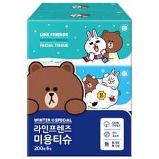 깨끗한나라 라인프렌즈 미용티슈 천연펄프 200매, 6개입, 1개