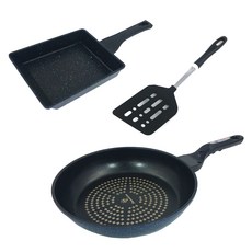 코코렉스 CHEF 계란팬 + 다이아몬드 후라이팬 26cm + 블랙 사각뒤집게 대 세트, 2개, 혼합색상, 계란말이팬 + 후라이팬26cm + 뒤집게