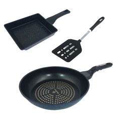 코코렉스 CHEF 계란팬 + 다이아몬드 후라이팬 28cm + 블랙 사각뒤집게 대 세트, 2개, 혼합색상, 계란말이팬 + 후라이팬28cm + 뒤집게