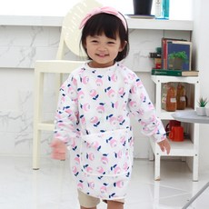 bebe chouette 孩童圖案印花長袖防水圍裙, 蘋果款