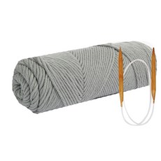 DIY針織棉線 4入+編織棒針 7mm+設計圖案, 18灰色, 1套