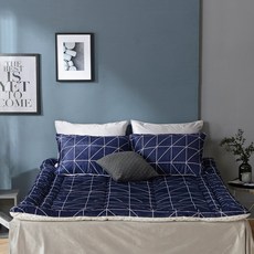 Angel In Bedding 線條圖案被套+枕頭套, 深藍色