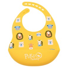 PUKU 藍色企鵝 Yummy矽膠圍兜, 非洲大草原 黃色, 1個, 1入