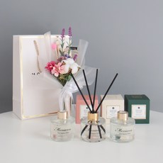 Moriang 特殊金標擴散器 3 件套 + 花卉裝飾 12 件套, 黑櫻桃、薰衣草、棉粉, 120毫升