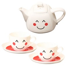 엘케이메이드 본차이나 스마일 방긋 티 타임 세트 6p, 1세트, 커피잔 2p + 잔 받침 2p + 티포트