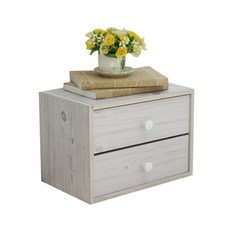 보우데코 싱글룸 가구 미니 책상 서랍장 2단, 화이트워시