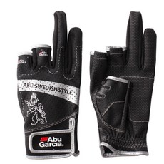 Abu Garcia 3 指切釣魚手套, 黑色的
